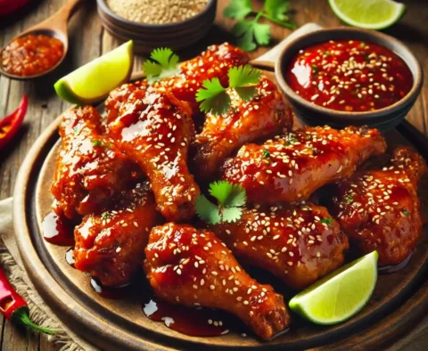 Chili Honey Glazed Chicken Wings with JAMACUCO Salsa Picante